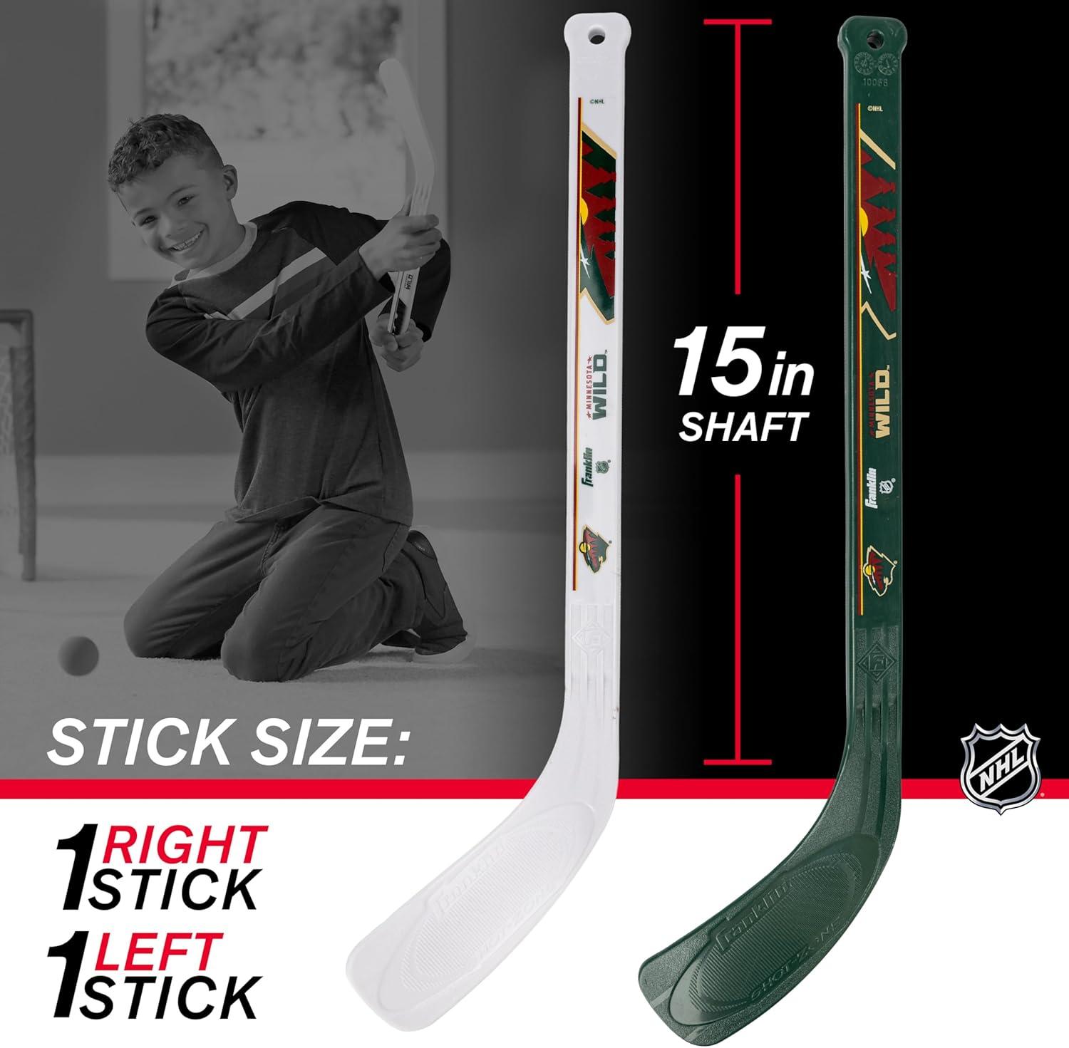 image:imageFranklin Sports NHL Mini Hockey Stick Set NHL Team Knee Hockey Stick and Ball Set Two Player Stick Set Great Toy for KidsMinnesota Wild