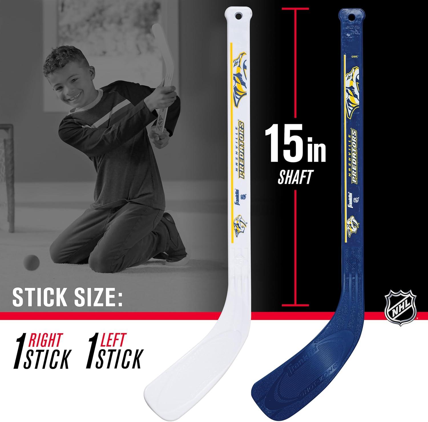 image:imageFranklin Sports NHL Mini Hockey Stick Set NHL Team Knee Hockey Stick and Ball Set Two Player Stick Set Great Toy for KidsNashville Predators