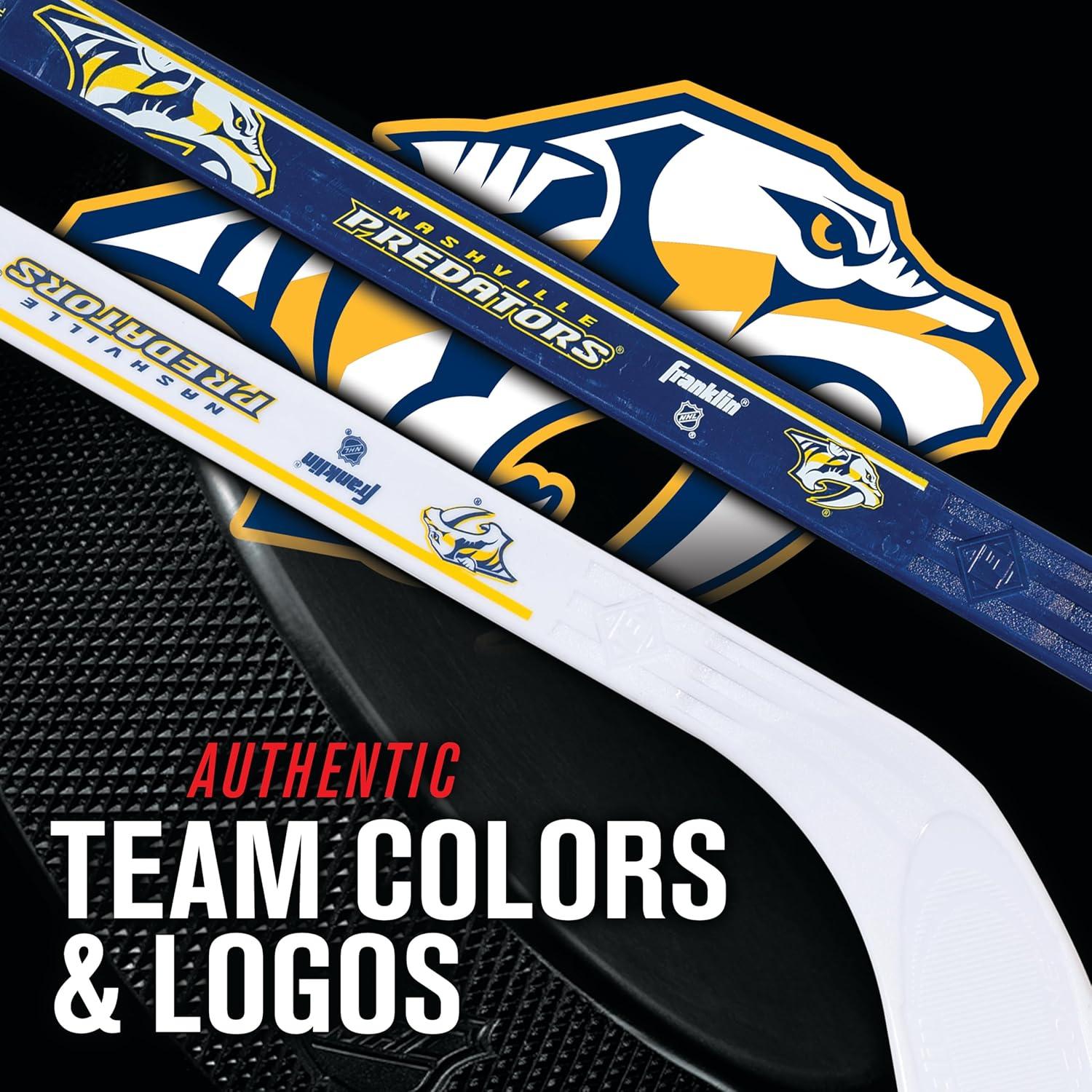 image:imageFranklin Sports NHL Mini Hockey Stick Set NHL Team Knee Hockey Stick and Ball Set Two Player Stick Set Great Toy for KidsNashville Predators