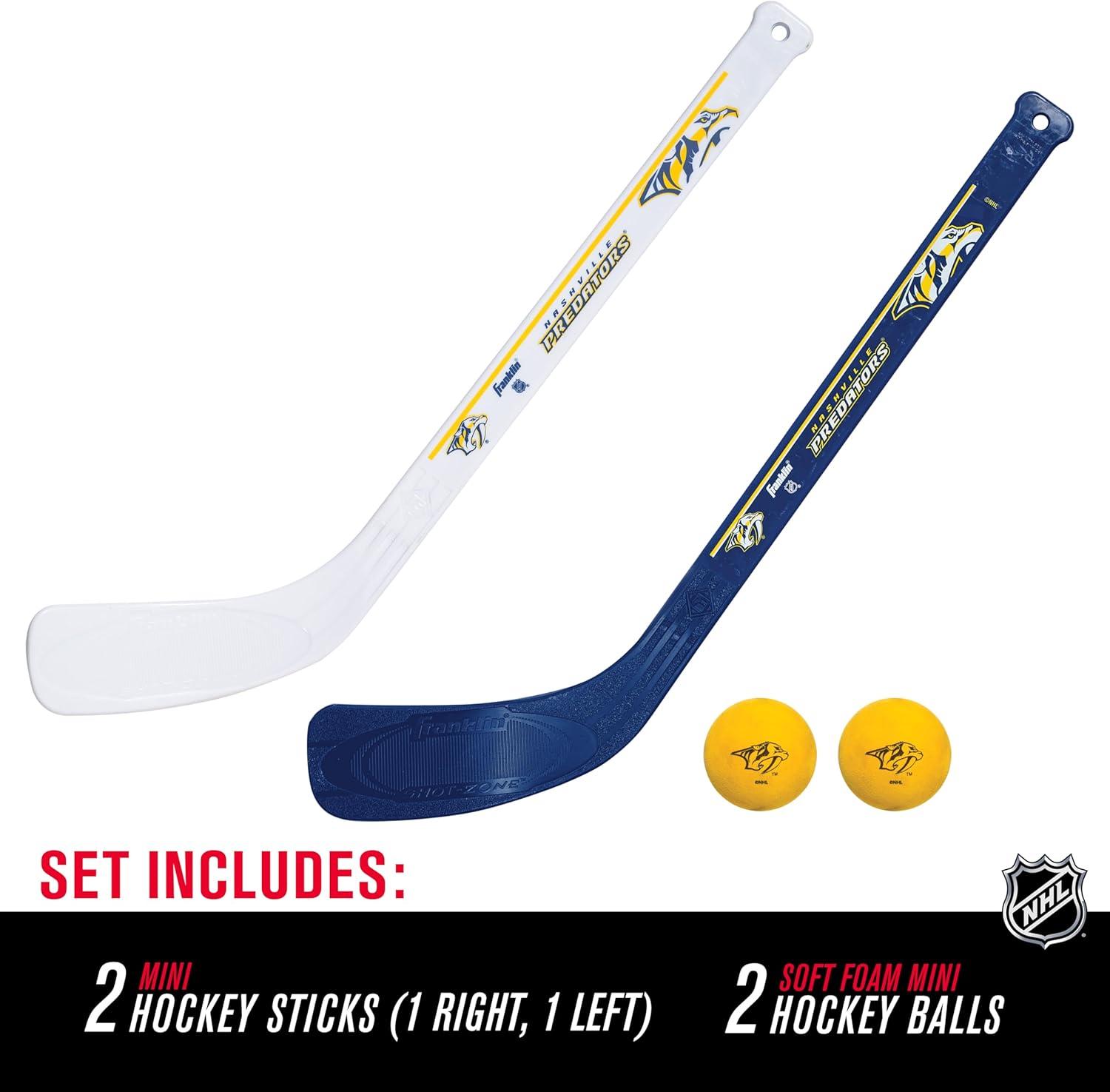 image:imageFranklin Sports NHL Mini Hockey Stick Set NHL Team Knee Hockey Stick and Ball Set Two Player Stick Set Great Toy for KidsNashville Predators