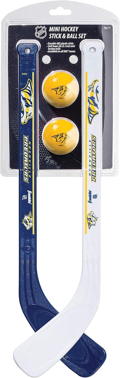 image:imageFranklin Sports NHL Mini Hockey Stick Set NHL Team Knee Hockey Stick and Ball Set Two Player Stick Set Great Toy for KidsNashville Predators