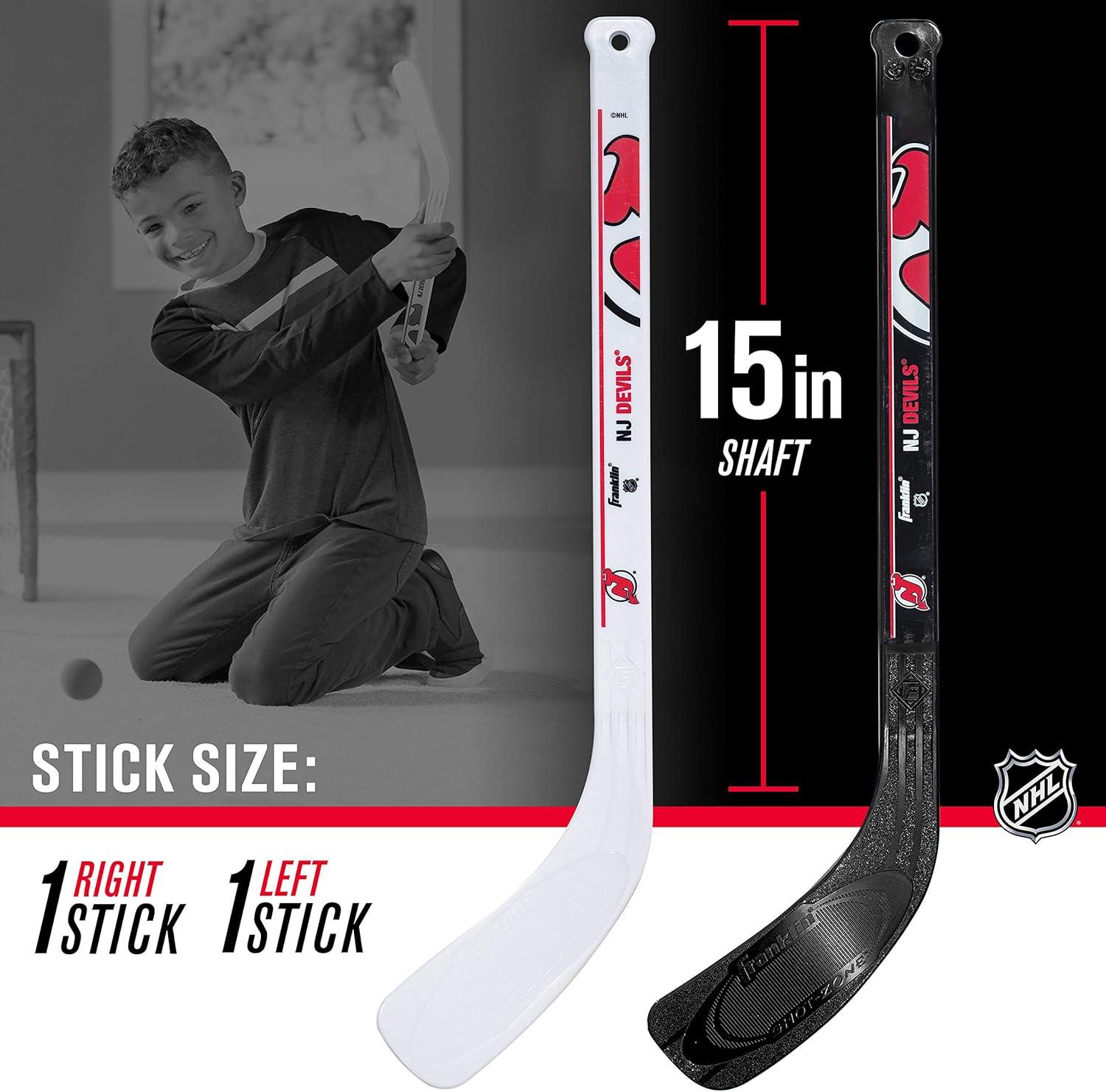 image:imageFranklin Sports NHL Mini Hockey Stick Set NHL Team Knee Hockey Stick and Ball Set Two Player Stick Set Great Toy for KidsNew Jersey Devils