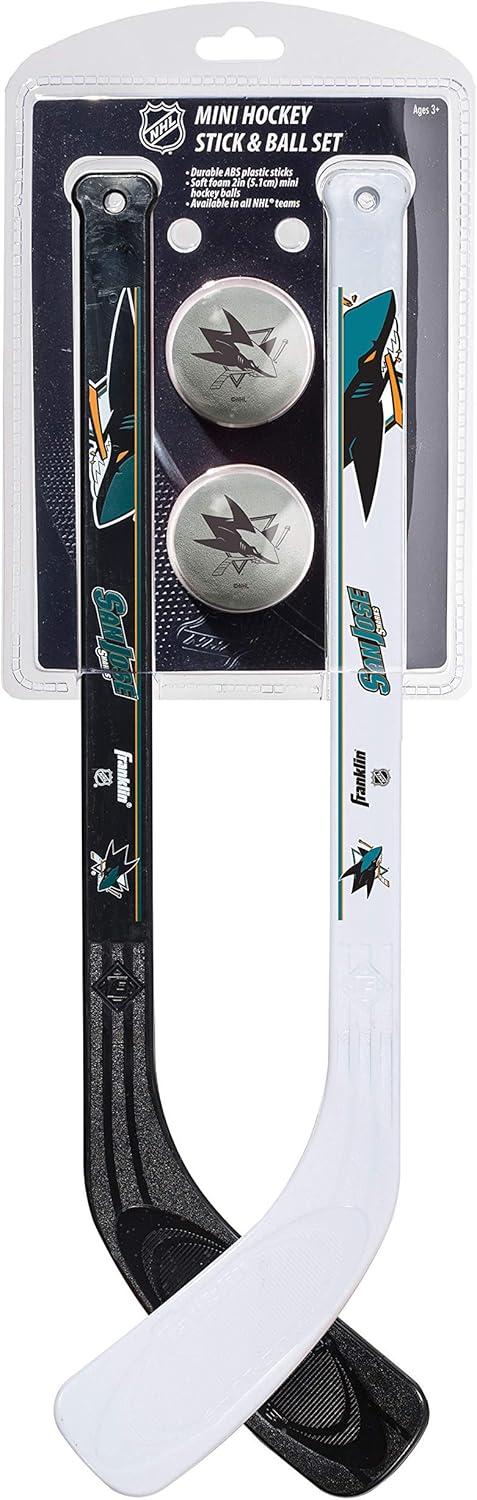 image:imageFranklin Sports NHL Mini Hockey Stick Set NHL Team Knee Hockey Stick and Ball Set Two Player Stick Set Great Toy for KidsSan Jose Sharks