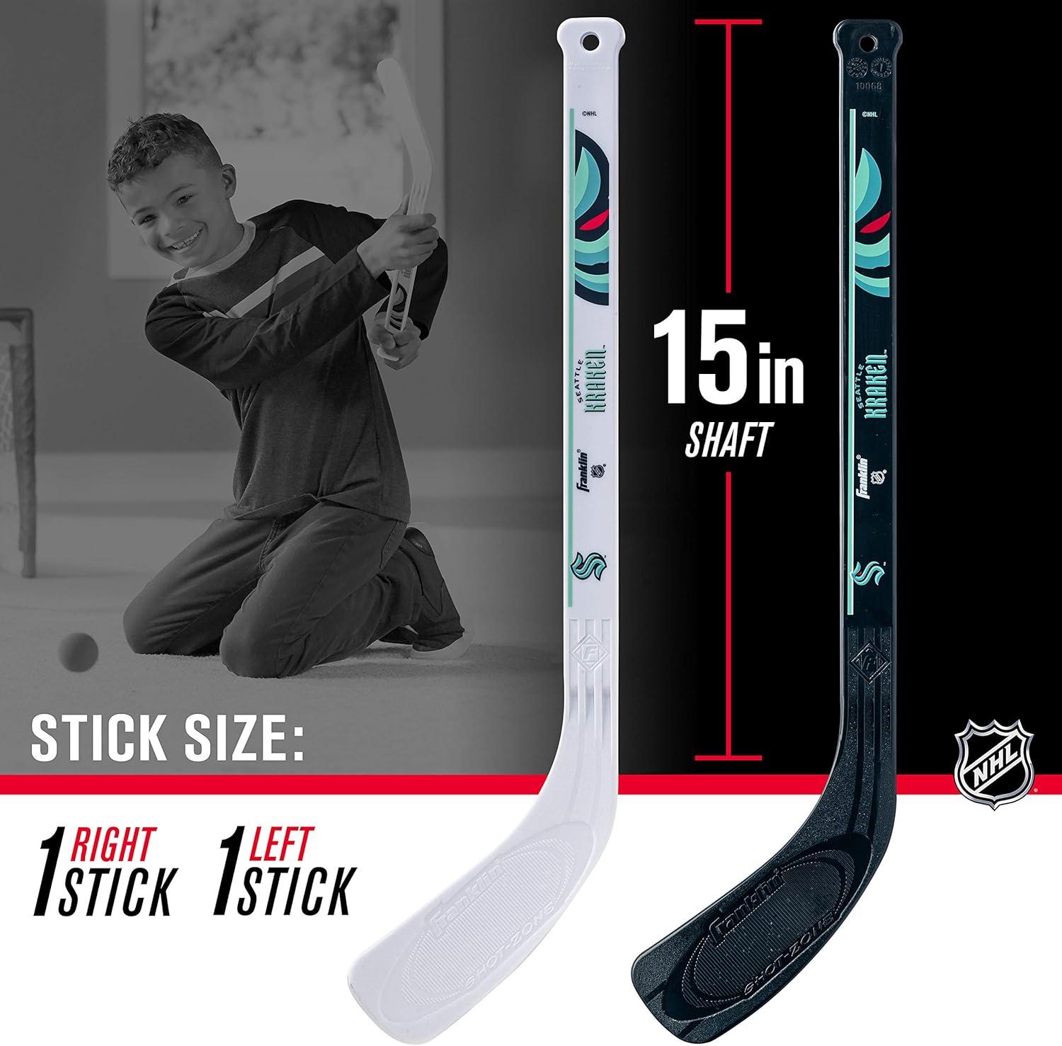 image:imageFranklin Sports NHL Mini Hockey Stick Set NHL Team Knee Hockey Stick and Ball Set Two Player Stick Set Great Toy for KidsSeattle Kraken