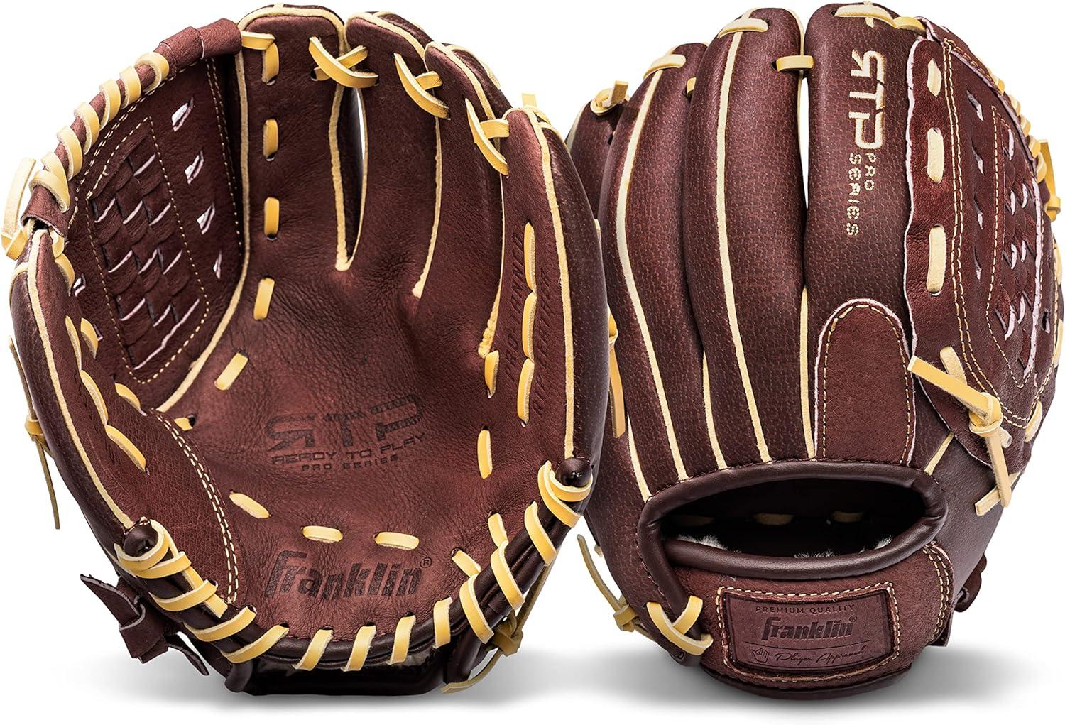 image:imageFranklin Sports RTP Pro Baseball Glove Adult Youth Fielding Mitt Righty Camel100 Closed Basket Web