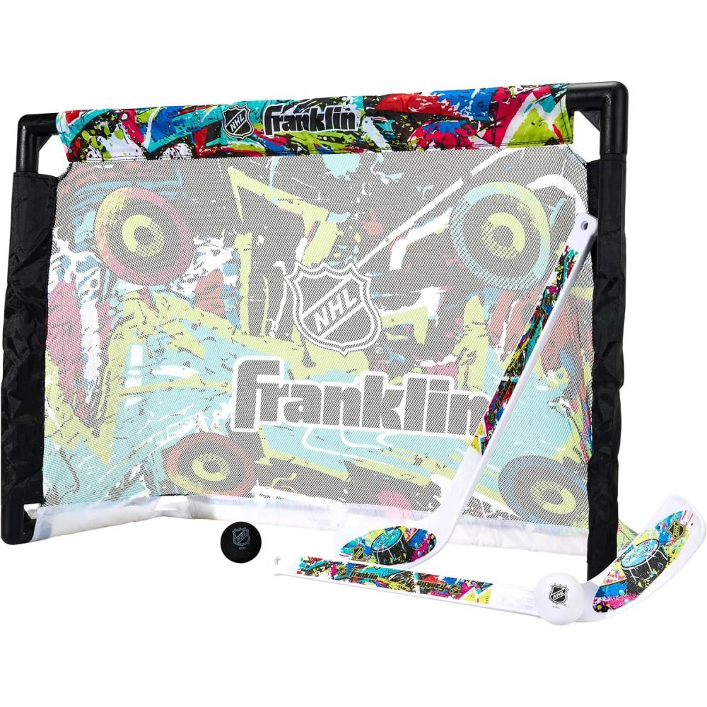 image:imageFranklin Sports NHL Kids Mini Hockey Set Includes 1 Knee Hockey Goal 2 Mini Sticks 2 Foam Balls Indoor Toy Youth Goal Sticks Set Graffiti