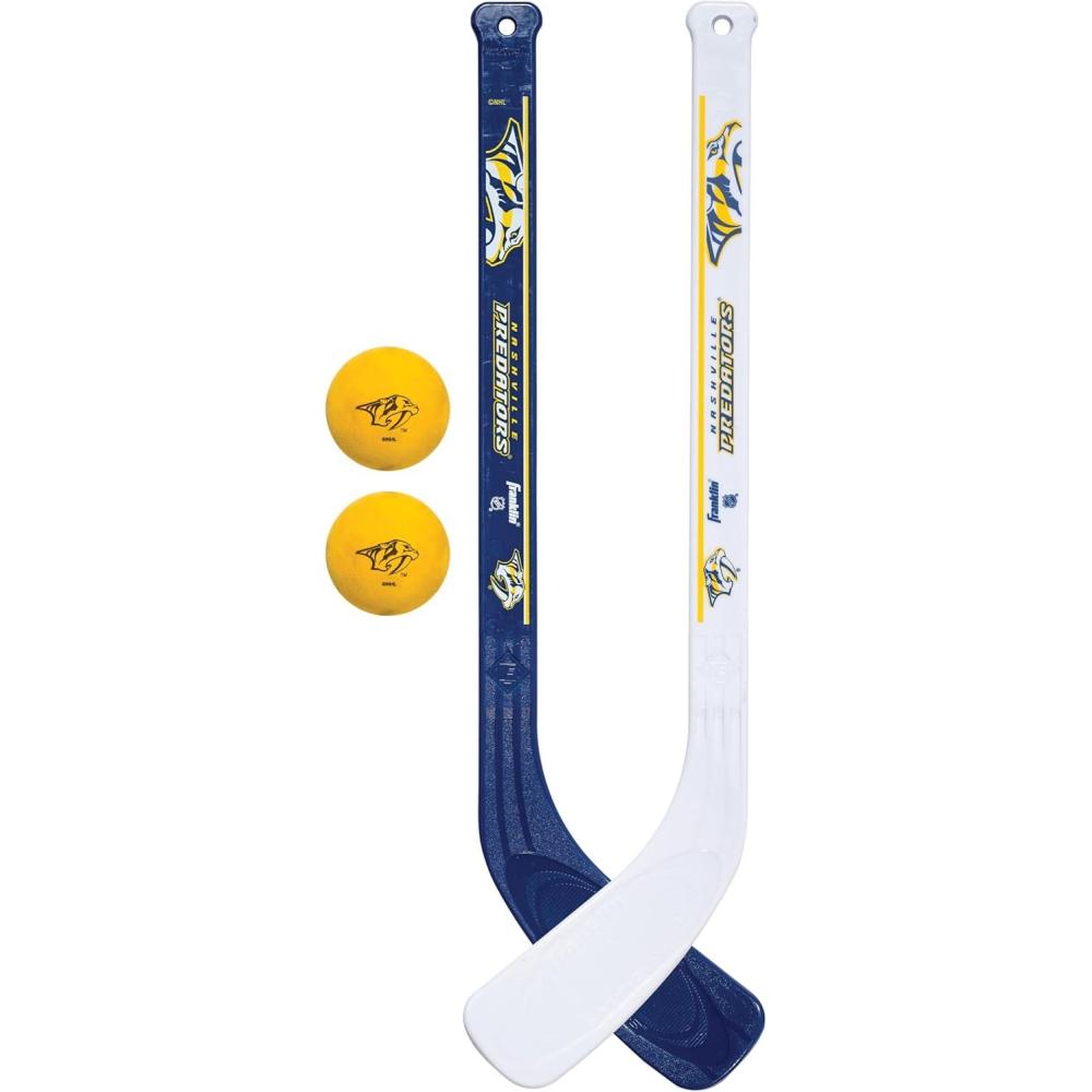 image:imageFranklin Sports NHL Mini Hockey Stick Set NHL Team Knee Hockey Stick and Ball Set Two Player Stick Set Great Toy for KidsNashville Predators