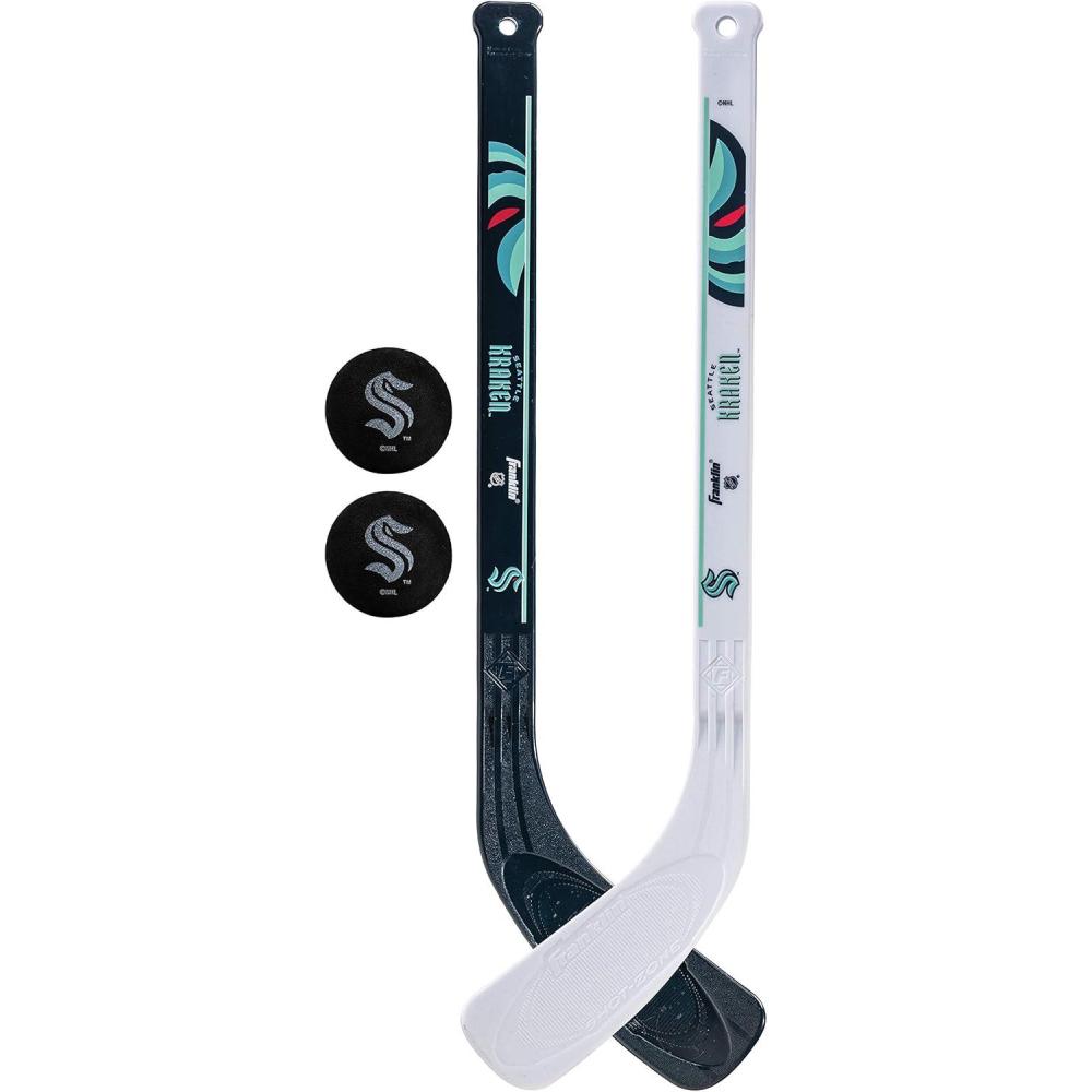 image:imageFranklin Sports NHL Mini Hockey Stick Set NHL Team Knee Hockey Stick and Ball Set Two Player Stick Set Great Toy for KidsSeattle Kraken