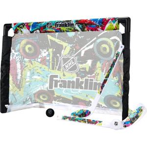 Franklin Sports NHL Kids Mini Hockey Set – Includes (1) Knee Hockey Goal, (2) Mini Sticks + (2) Foam Balls – Indoor Toy Youth Goal + Sticks Set – Graffiti