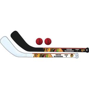 Franklin Sports NHL Mini Hockey Stick Set – NHL Team Knee Hockey Stick and Ball Set – Two Player Stick Set – Great Toy for Kids(Chicago Blackhawks)