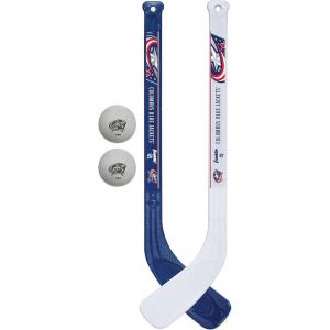 Franklin Sports NHL Mini Hockey Stick Set – NHL Team Knee Hockey Stick and Ball Set – Two Player Stick Set – Great Toy for Kids(Columbus Blue Jackets)