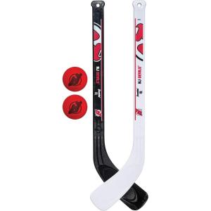 Franklin Sports NHL Mini Hockey Stick Set – NHL Team Knee Hockey Stick and Ball Set – Two Player Stick Set – Great Toy for Kids(New Jersey Devils)