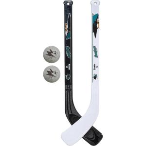 Franklin Sports NHL Mini Hockey Stick Set – NHL Team Knee Hockey Stick and Ball Set – Two Player Stick Set – Great Toy for Kids(San Jose Sharks)