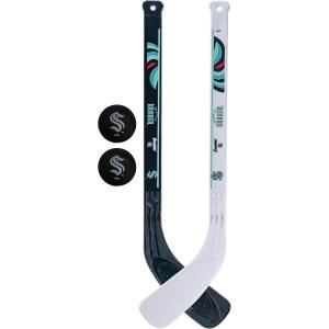 Franklin Sports NHL Mini Hockey Stick Set – NHL Team Knee Hockey Stick and Ball Set – Two Player Stick Set – Great Toy for Kids(Seattle Kraken)