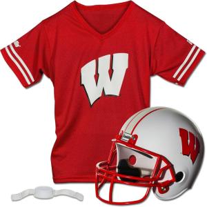 Franklin Sports NCAA Kids College Football Helmet + Jersey Sets – NCAA Team Youth Football Helmet + Uniform Costume Set(Wisconsin Badgers)