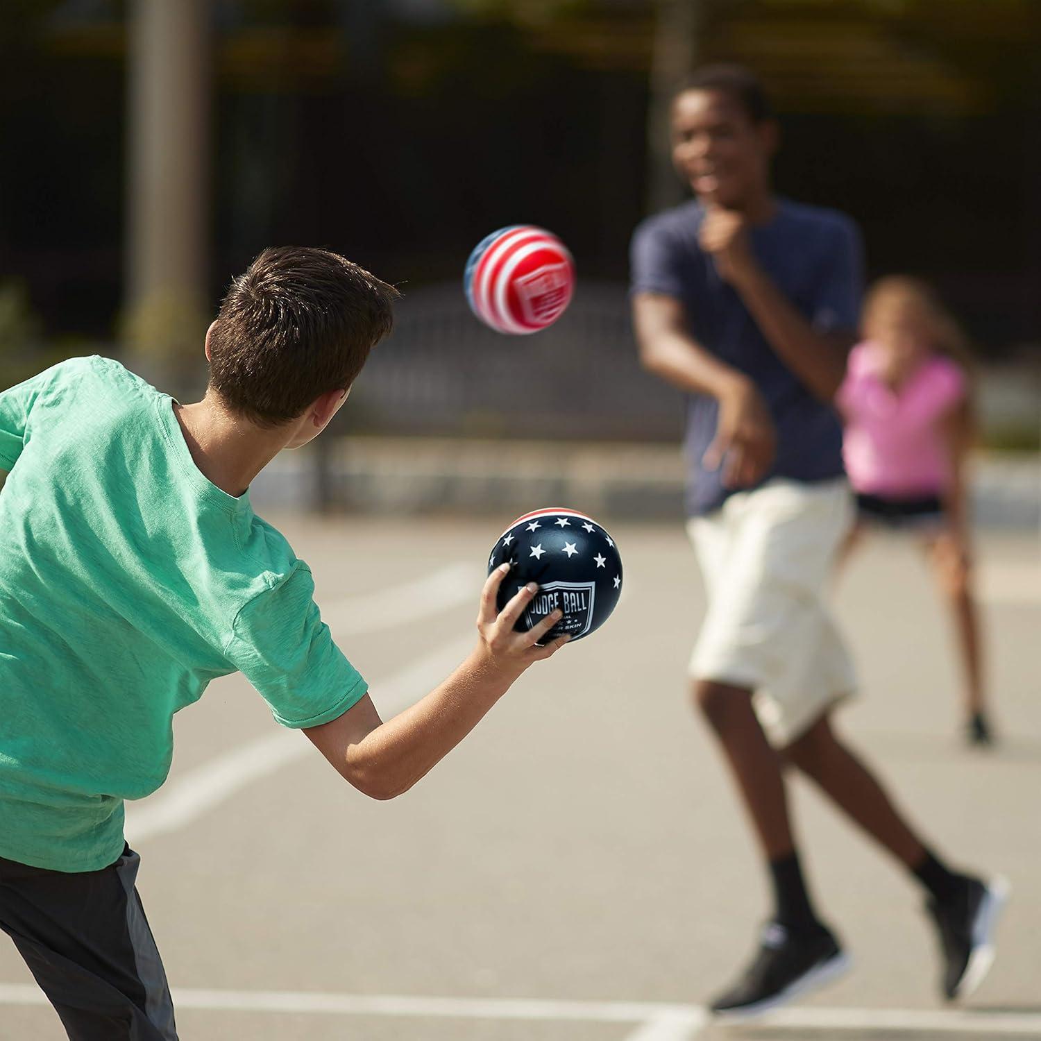 image:imageFranklin Sports Dodgeball Ball Set SuperskinCoated Foam Balls for Playground Games Small Dodgeballs for Gymnasium Games EasyGrip Foam Balls Wont Shred or Tear for Hours of Fun6Inch Red White Blue