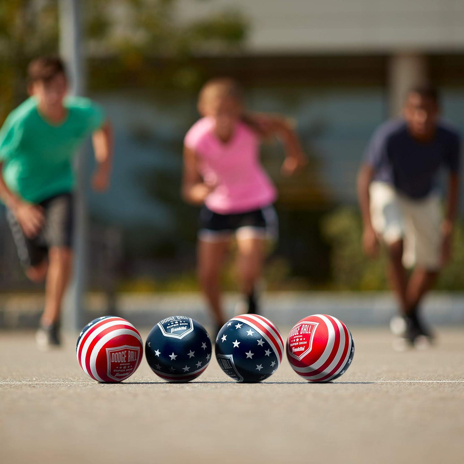 image:imageFranklin Sports Dodgeball Ball Set SuperskinCoated Foam Balls for Playground Games Small Dodgeballs for Gymnasium Games EasyGrip Foam Balls Wont Shred or Tear for Hours of Fun6Inch Red White Blue