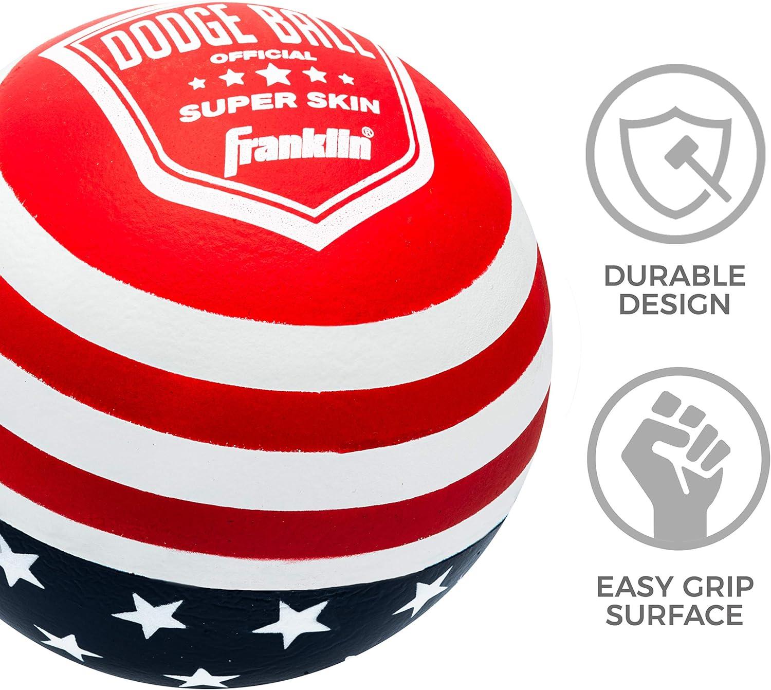 image:imageFranklin Sports Dodgeball Ball Set SuperskinCoated Foam Balls for Playground Games Small Dodgeballs for Gymnasium Games EasyGrip Foam Balls Wont Shred or Tear for Hours of Fun6Inch Red White Blue