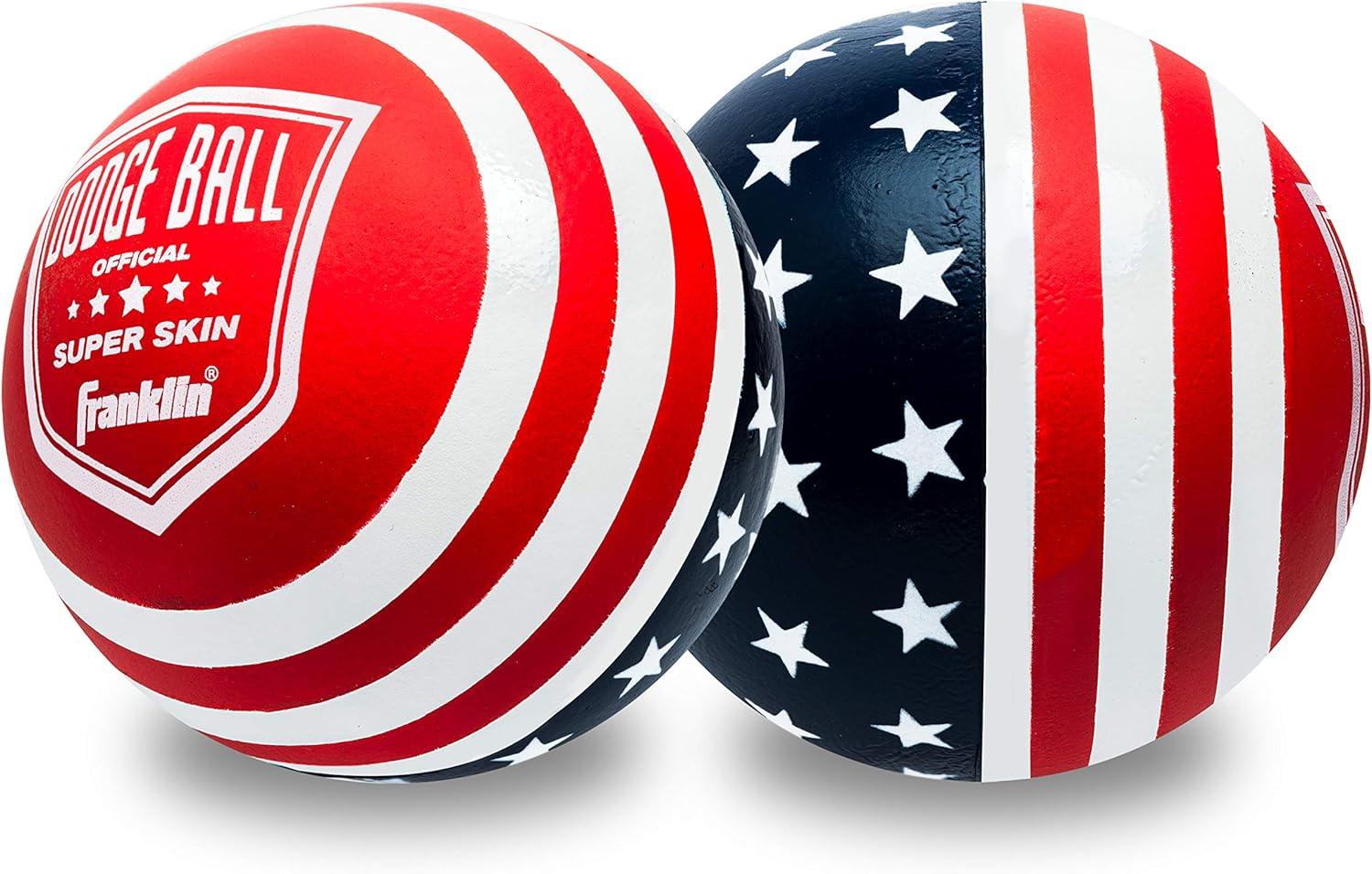 image:imageFranklin Sports Dodgeball Ball Set SuperskinCoated Foam Balls for Playground Games Small Dodgeballs for Gymnasium Games EasyGrip Foam Balls Wont Shred or Tear for Hours of Fun6Inch Red White Blue