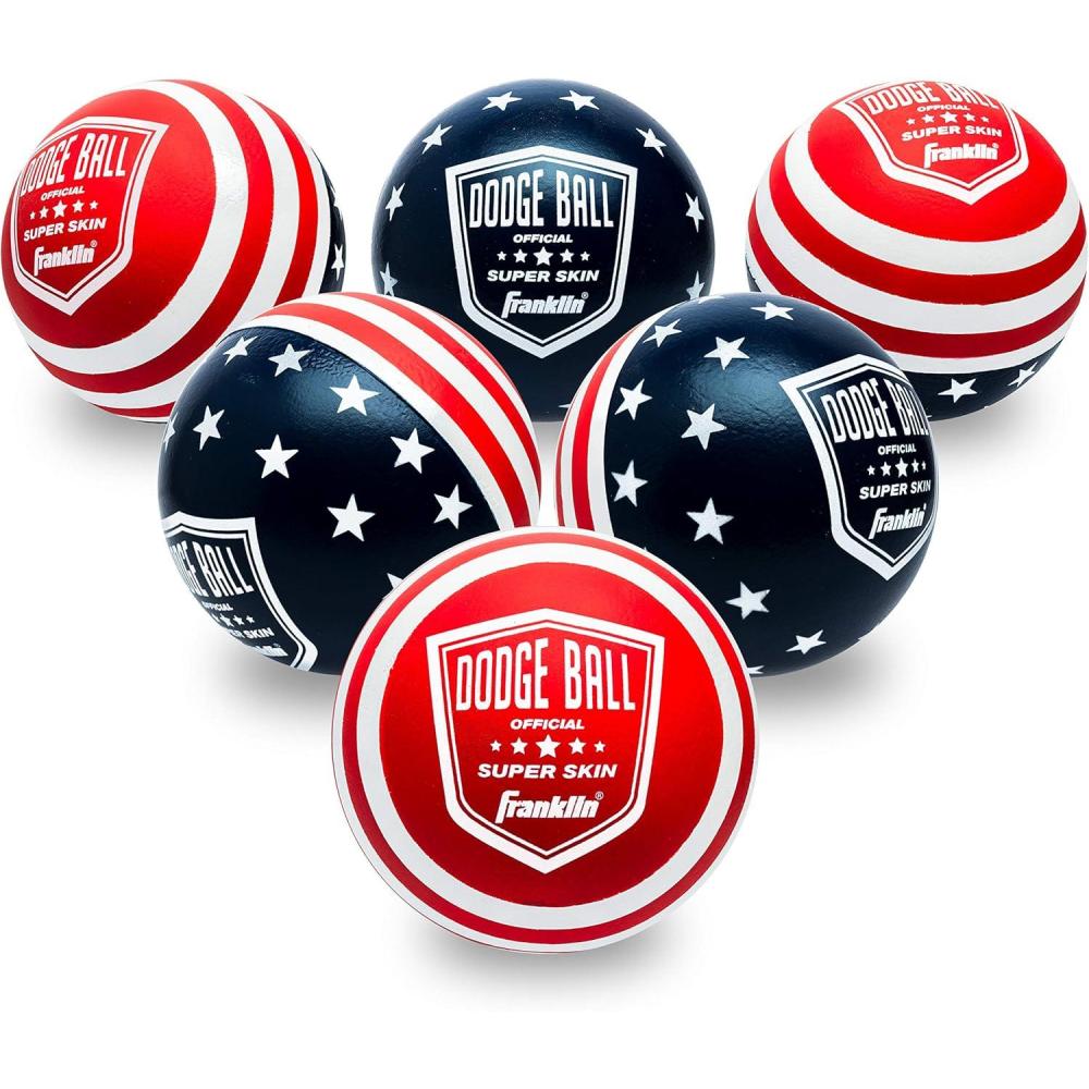 image:imageFranklin Sports Dodgeball Ball Set SuperskinCoated Foam Balls for Playground Games Small Dodgeballs for Gymnasium Games EasyGrip Foam Balls Wont Shred or Tear for Hours of Fun6Inch Red White Blue