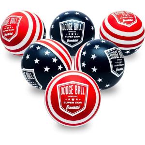 Franklin Sports Dodgeball Ball Set – Superskin-Coated Foam Balls for Playground Games – Small Dodgeballs for Gymnasium Games – Easy-Grip Foam Balls – Won’t Shred or Tear for Hours of Fun(6-Inch; Red  White  Blue)