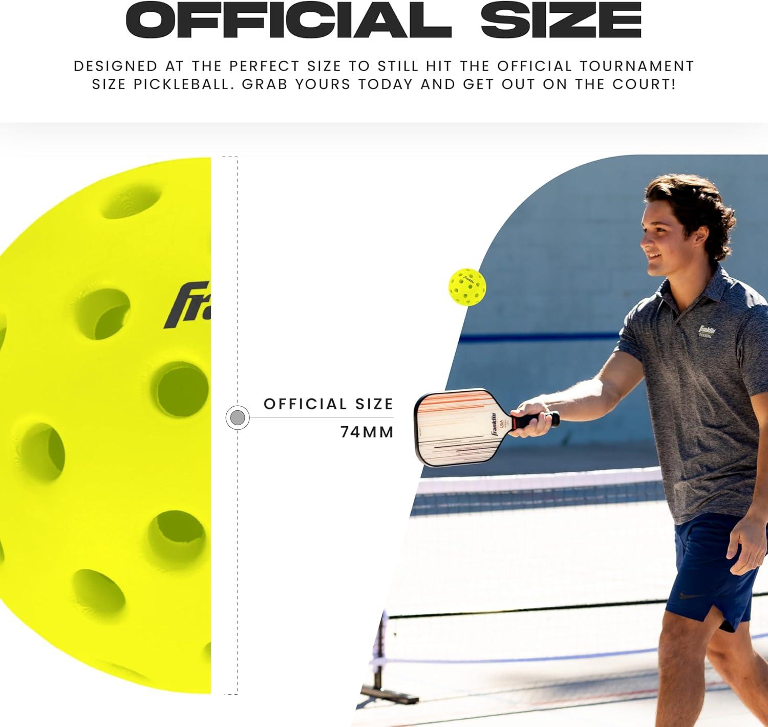 image:imageFranklin Sports Silent Serve Foam Pickleballs Quiet Soft Pickleballs for Noise Reduction Indoor Outdoor Official Size Balls Great for Practice Training 3 Pack Optic Yellow