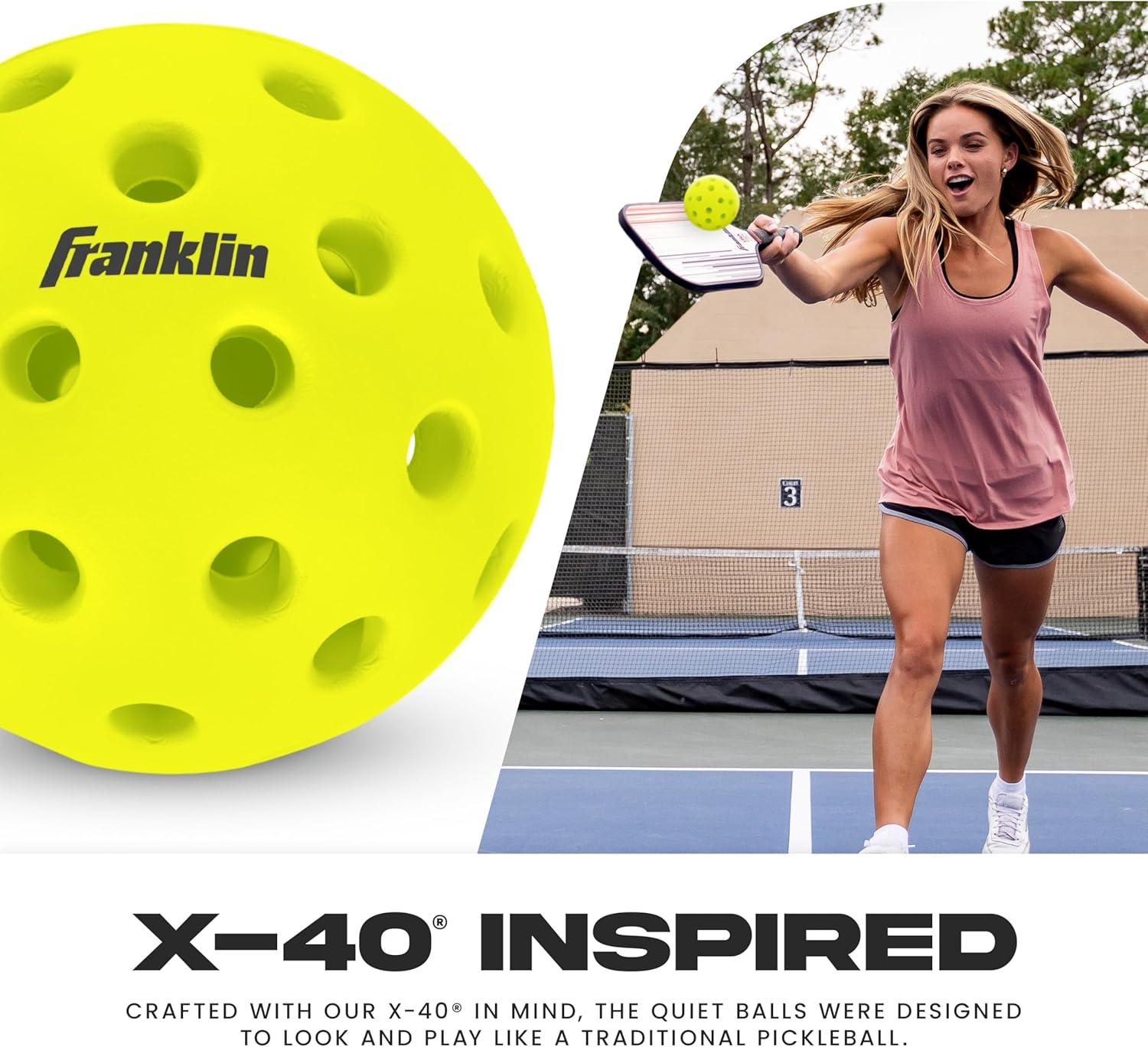 image:imageFranklin Sports Silent Serve Foam Pickleballs Quiet Soft Pickleballs for Noise Reduction Indoor Outdoor Official Size Balls Great for Practice Training 3 Pack Optic Yellow