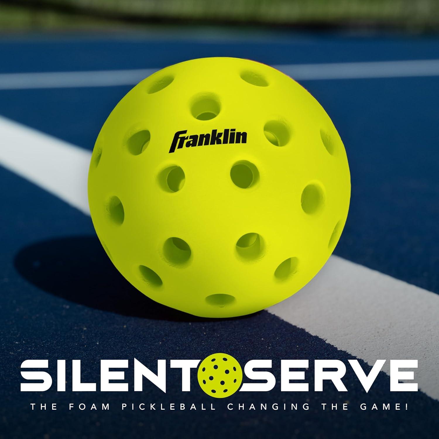 image:imageFranklin Sports Silent Serve Foam Pickleballs Quiet Soft Pickleballs for Noise Reduction Indoor Outdoor Official Size Balls Great for Practice Training 3 Pack Optic Yellow