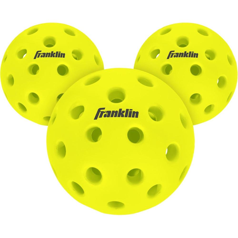 image:imageFranklin Sports Silent Serve Foam Pickleballs  Quiet Soft Pickleballs for Noise Reduction  Indoor  Outdoor Official Size Balls  Great for Practice  Training  3 Pack  Optic Yellow