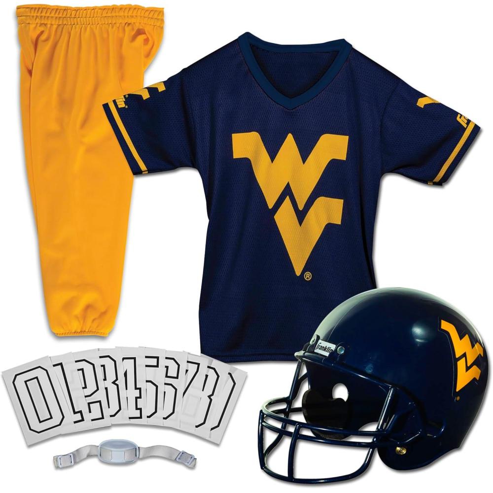 image:imageFranklin Sports NCAA Kids Football Uniform Sets  College Football Jersey Helmet  Pants for Boys  Girls  NCAA OfficialWest Virginia Mountaineers