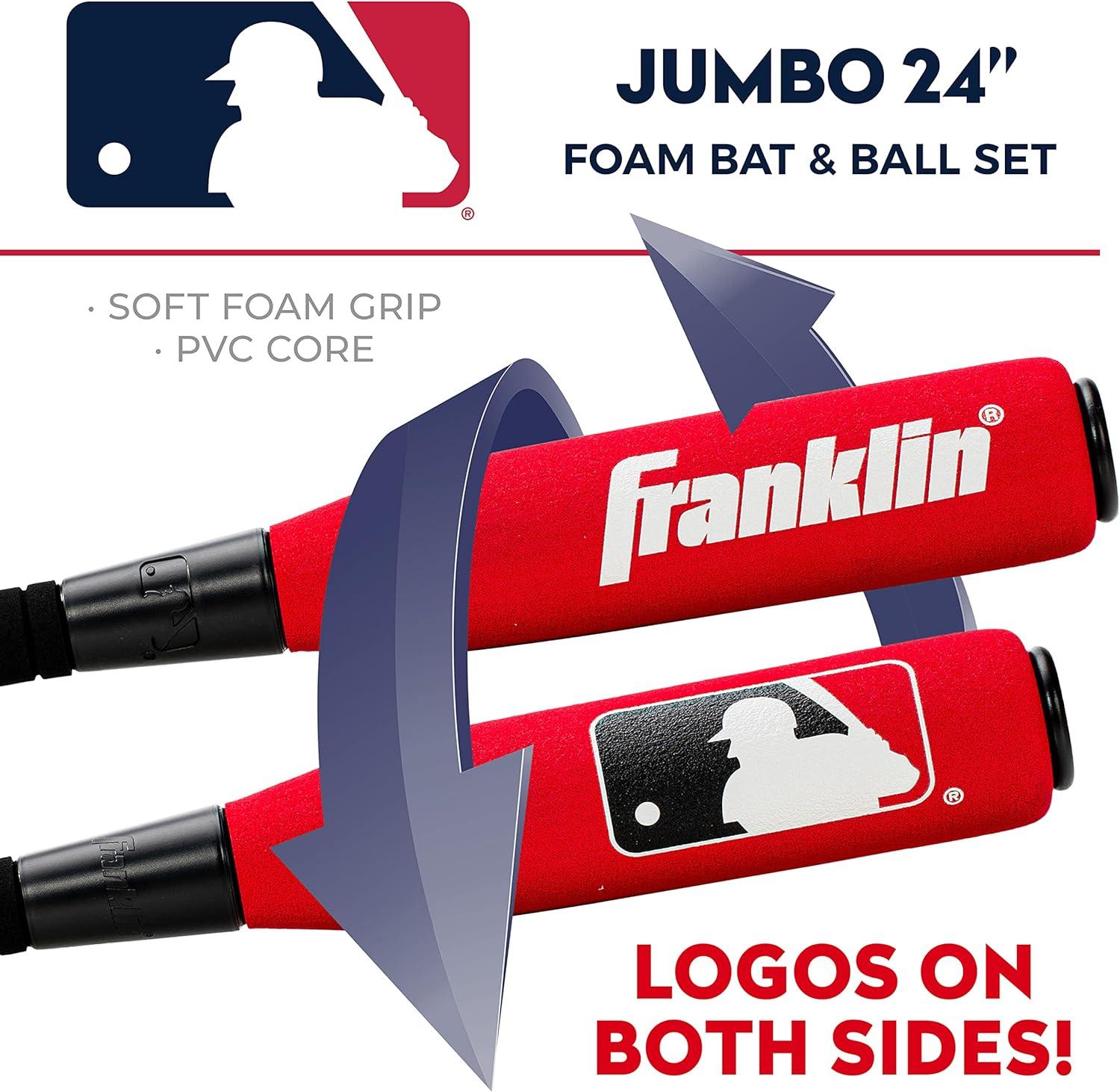 image:imageFranklin Sports MLB Kids Foam Baseball Bat Ball Sets Indoor Outdoor Soft Foam Baseball Bats for Kids Toddlers Regular Jumbo Barrels 24 or 27 LengthRed