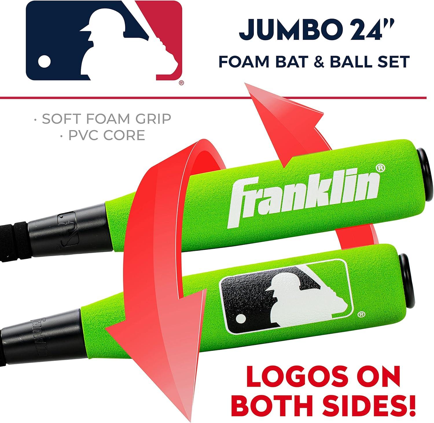 image:imageFranklin Sports MLB Kids Foam Baseball Bat Ball Sets Indoor Outdoor Soft Foam Baseball Bats for Kids Toddlers Regular Jumbo Barrels 24 or 27 LengthGreen