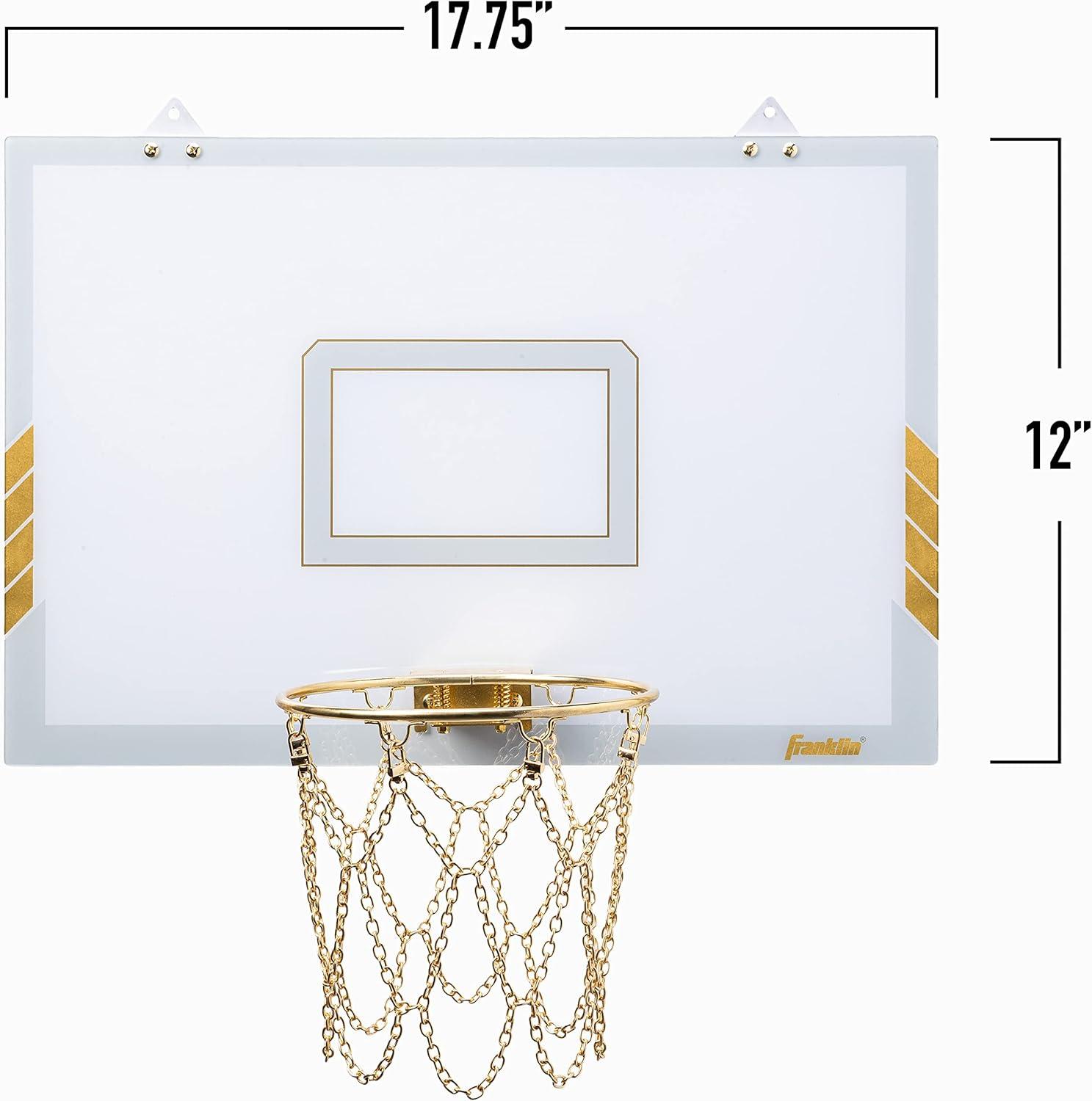 image:imageFranklin Sports Mini Basketball Hoop Premium Gold Chrome Wall Mounted Backboard Mini Hoop with Rim Net Ball Included Perfect Bedroom Accessory