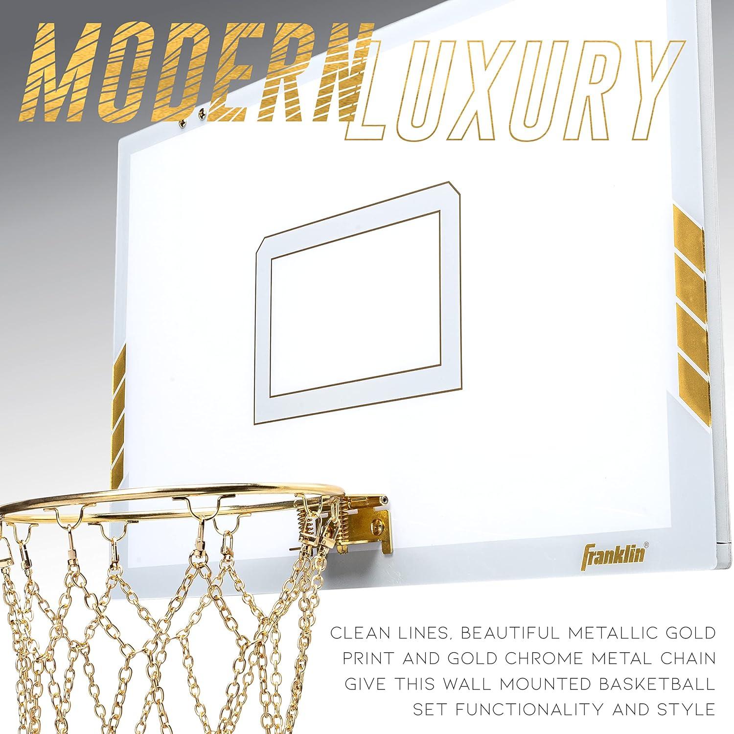 image:imageFranklin Sports Mini Basketball Hoop Premium Gold Chrome Wall Mounted Backboard Mini Hoop with Rim Net Ball Included Perfect Bedroom Accessory
