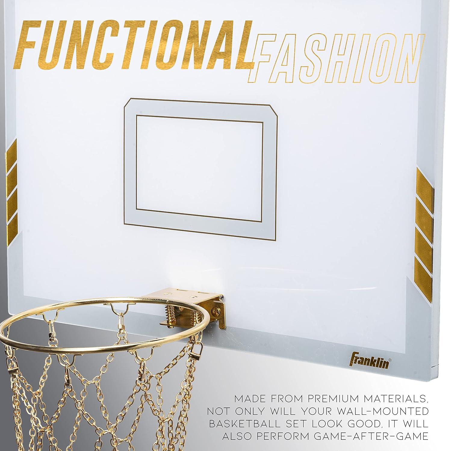 image:imageFranklin Sports Mini Basketball Hoop Premium Gold Chrome Wall Mounted Backboard Mini Hoop with Rim Net Ball Included Perfect Bedroom Accessory