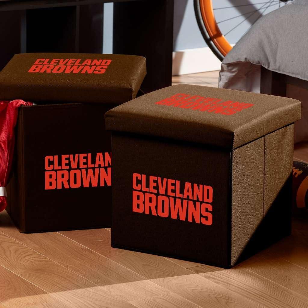 image:imageFranklin Sports NFL Storage Ottoman Container Folding Organizer Bins Office Bedroom Living Room Decor 14 x 14Cleveland Browns