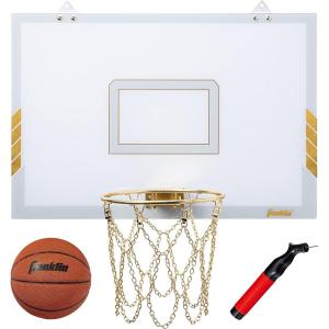 Franklin Sports Mini Basketball Hoop – Premium Gold Chrome Wall Mounted Backboard Mini Hoop with Rim + Net – Ball Included – Perfect Bedroom Accessory