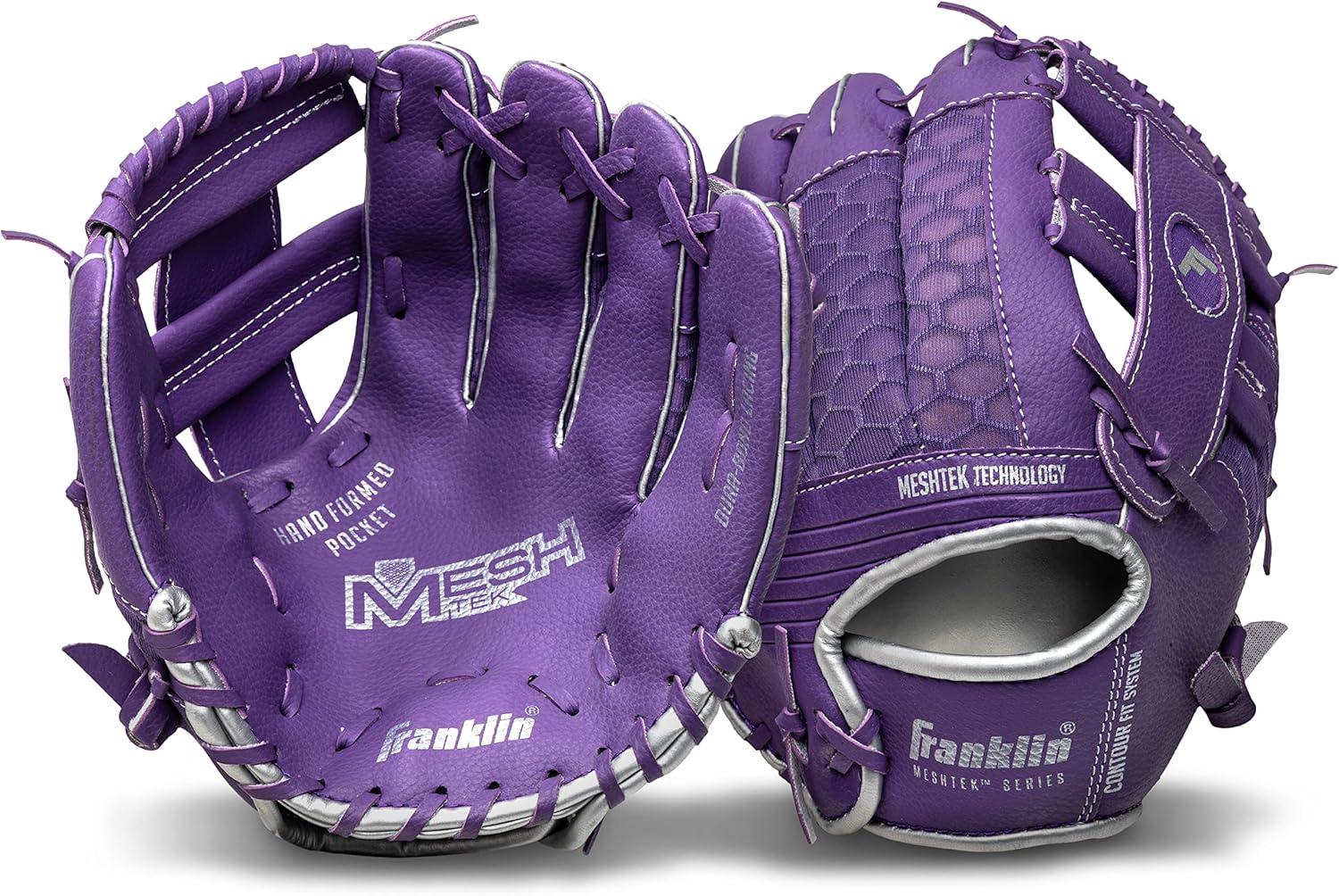 image:imageFranklin Sports Kids Baseball Glove Foam Ball Sets Meshtek Youth Teeball Gloves for Kids Toddlers Left Right Hand Throw 95 InchPurpleChrome