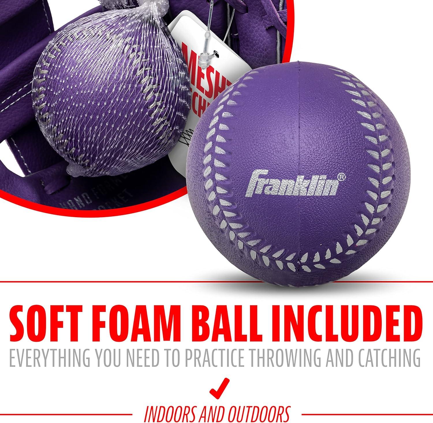 image:imageFranklin Sports Kids Baseball Glove Foam Ball Sets Meshtek Youth Teeball Gloves for Kids Toddlers Left Right Hand Throw 95 InchPurpleChrome