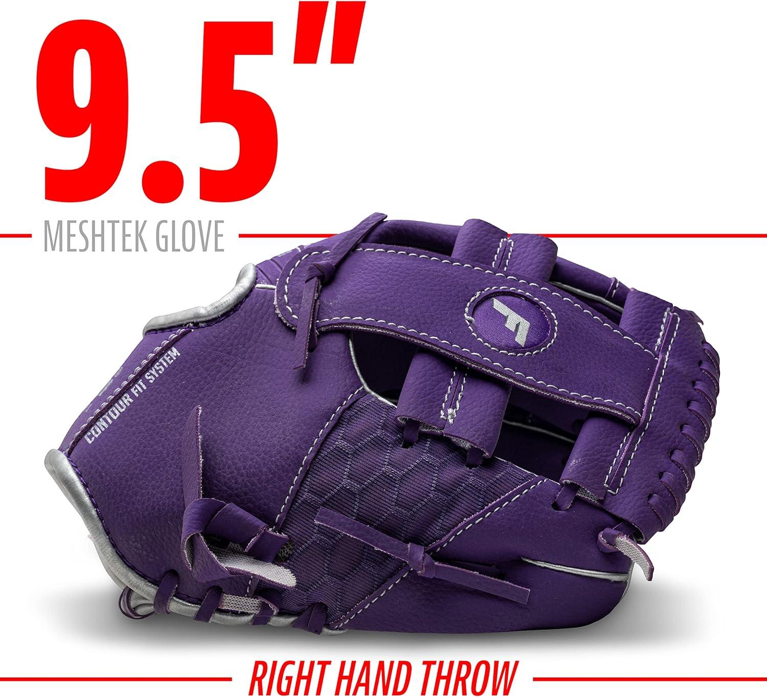 image:imageFranklin Sports Kids Baseball Glove Foam Ball Sets Meshtek Youth Teeball Gloves for Kids Toddlers Left Right Hand Throw 95 InchPurpleChrome