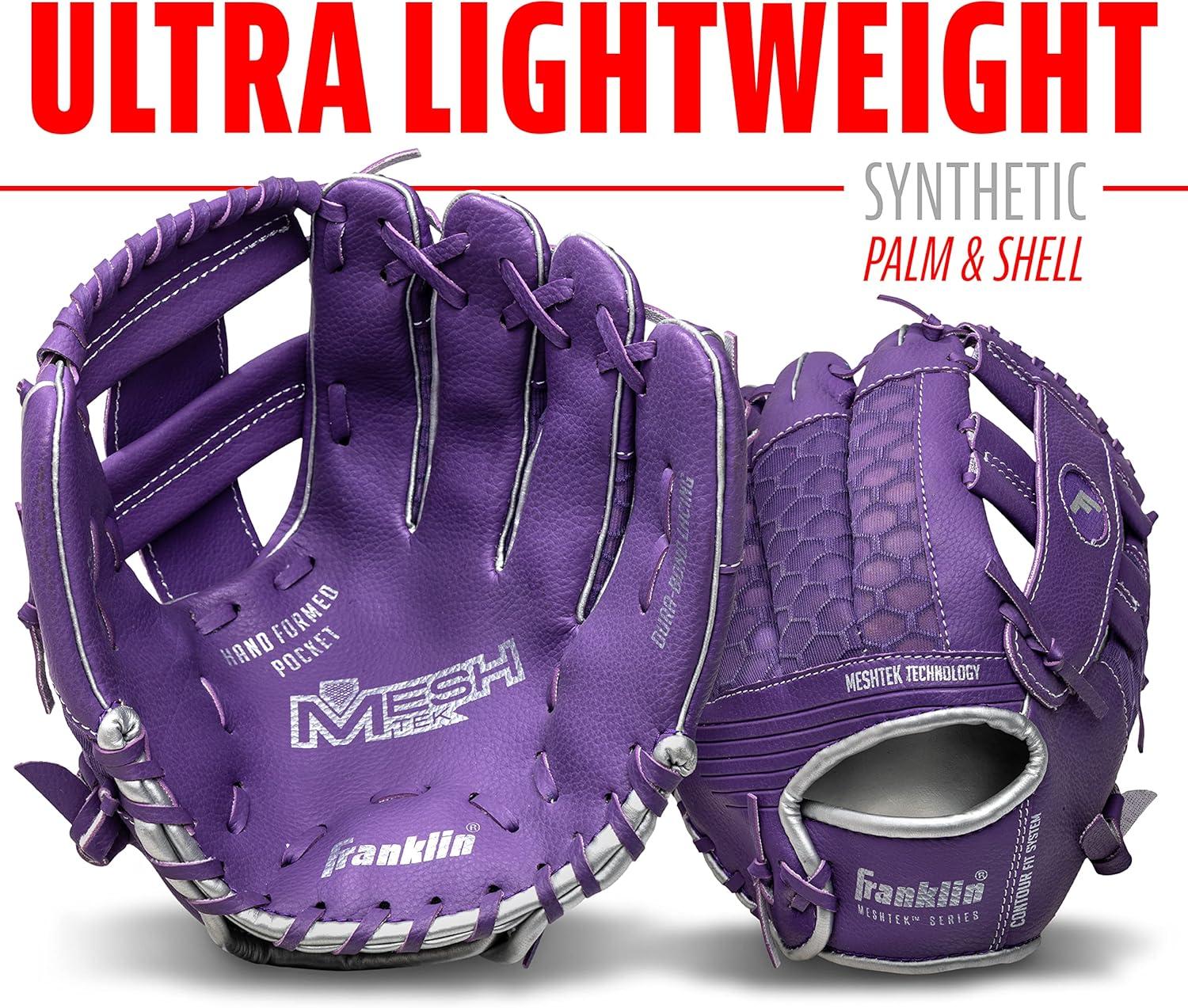 image:imageFranklin Sports Kids Baseball Glove Foam Ball Sets Meshtek Youth Teeball Gloves for Kids Toddlers Left Right Hand Throw 95 InchPurpleChrome
