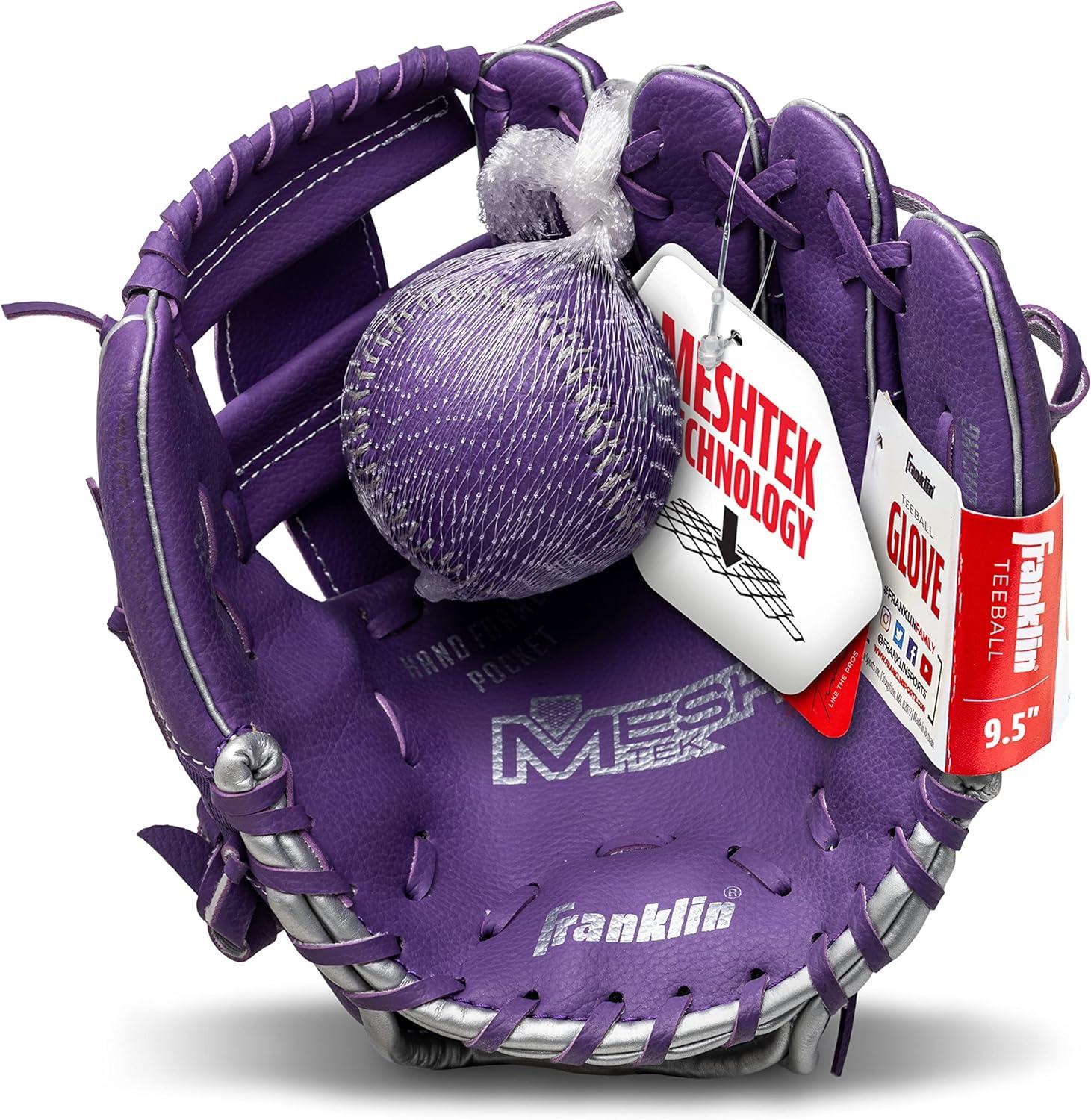 image:imageFranklin Sports Kids Baseball Glove Foam Ball Sets Meshtek Youth Teeball Gloves for Kids Toddlers Left Right Hand Throw 95 InchPurpleChrome
