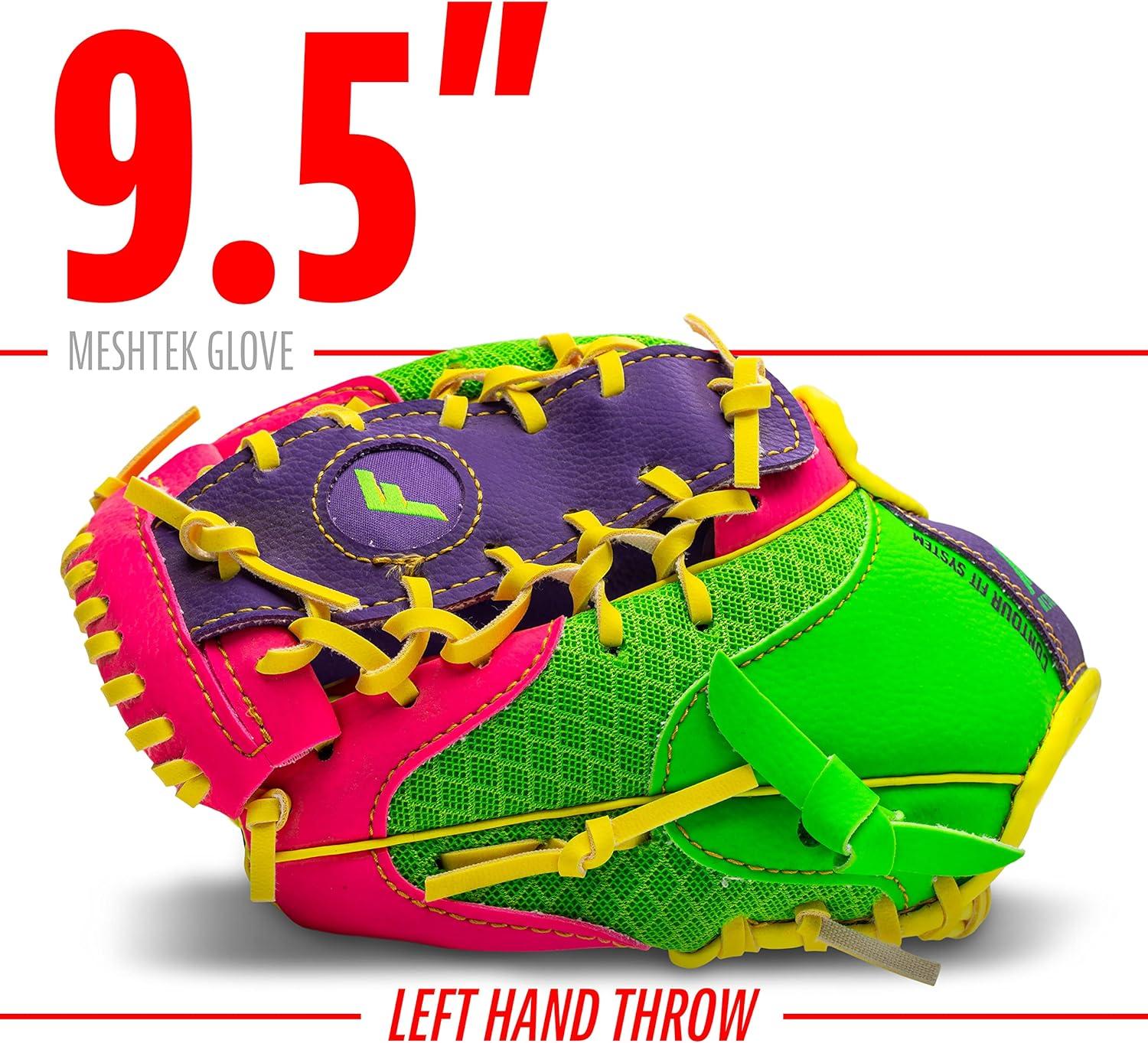 image:imageFranklin Sports Kids Baseball Glove Foam Ball Sets Meshtek Youth Teeball Gloves for Kids Toddlers Left Right Hand Throw 95 InchPurplePinkYellow