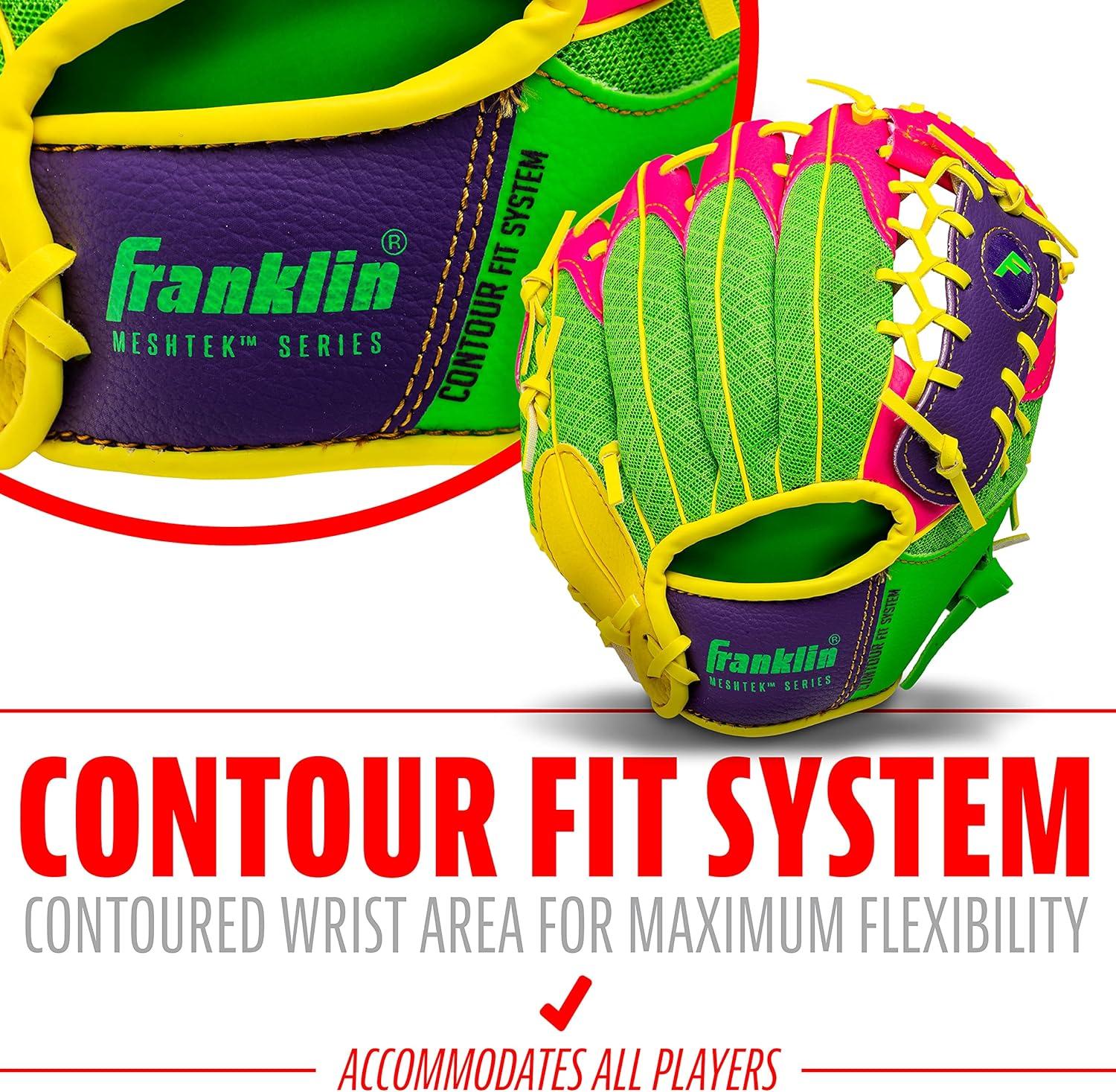 image:imageFranklin Sports Kids Baseball Glove Foam Ball Sets Meshtek Youth Teeball Gloves for Kids Toddlers Left Right Hand Throw 95 InchPurplePinkYellow