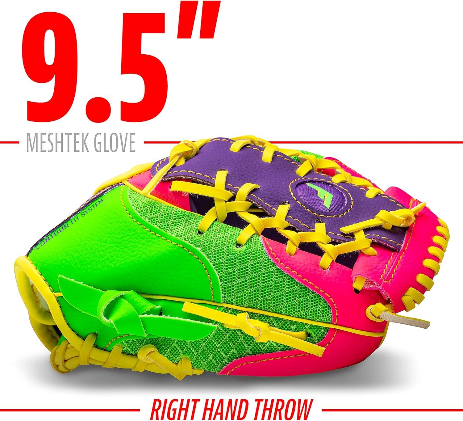 image:imageFranklin Sports Kids Baseball Glove Foam Ball Sets Meshtek Youth Teeball Gloves for Kids Toddlers Left Right Hand Throw 95 InchPurplePinkYellow