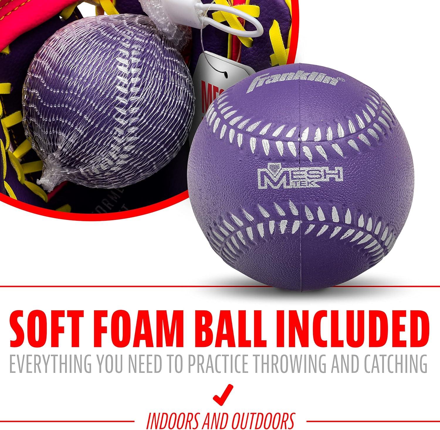image:imageFranklin Sports Kids Baseball Glove Foam Ball Sets Meshtek Youth Teeball Gloves for Kids Toddlers Left Right Hand Throw 95 InchPurplePinkYellow