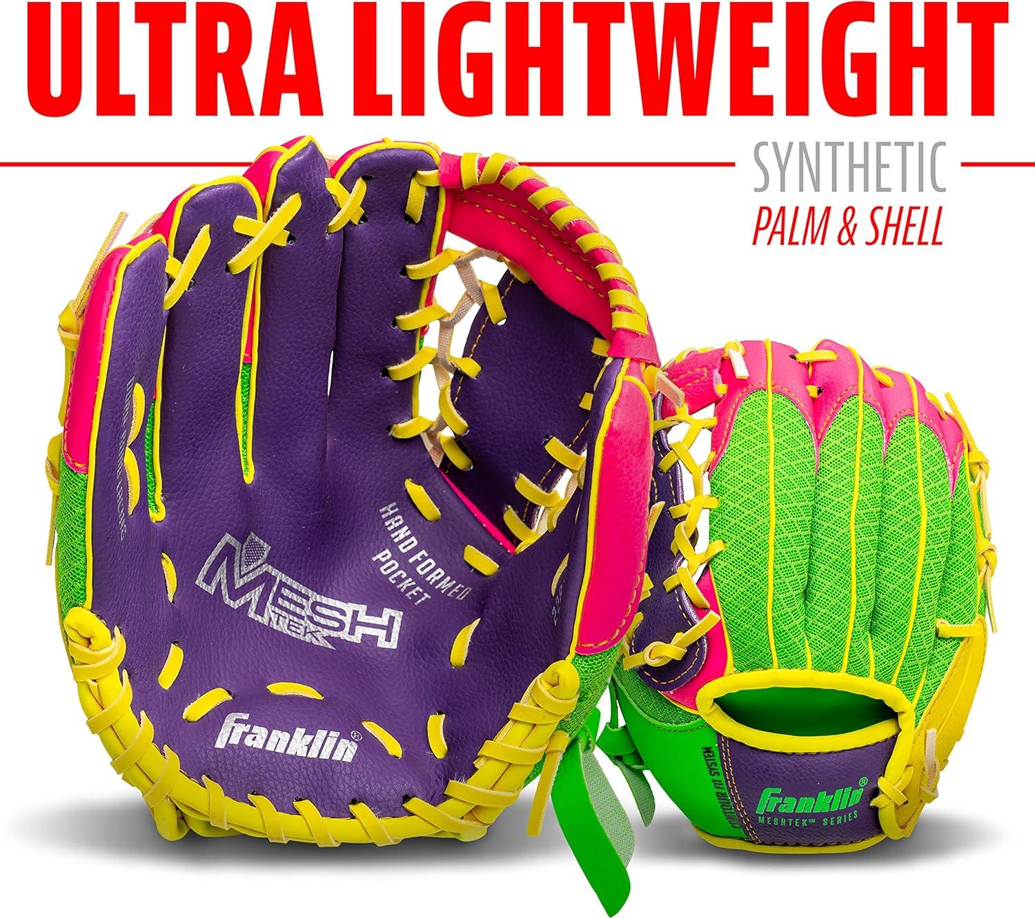 image:imageFranklin Sports Kids Baseball Glove Foam Ball Sets Meshtek Youth Teeball Gloves for Kids Toddlers Left Right Hand Throw 95 InchPurplePinkYellow