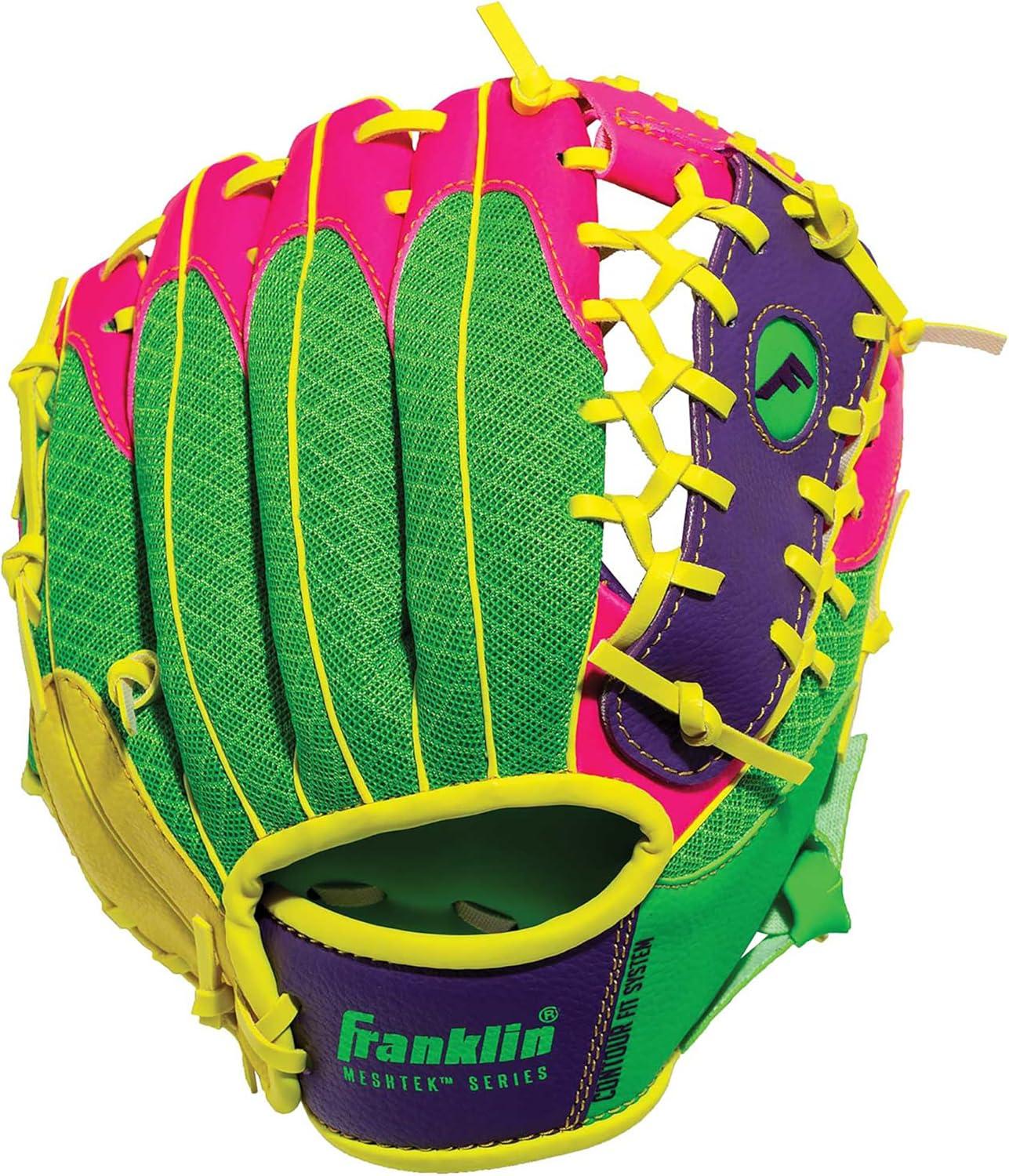 image:imageFranklin Sports Kids Baseball Glove Foam Ball Sets Meshtek Youth Teeball Gloves for Kids Toddlers Left Right Hand Throw 95 InchPurplePinkYellow