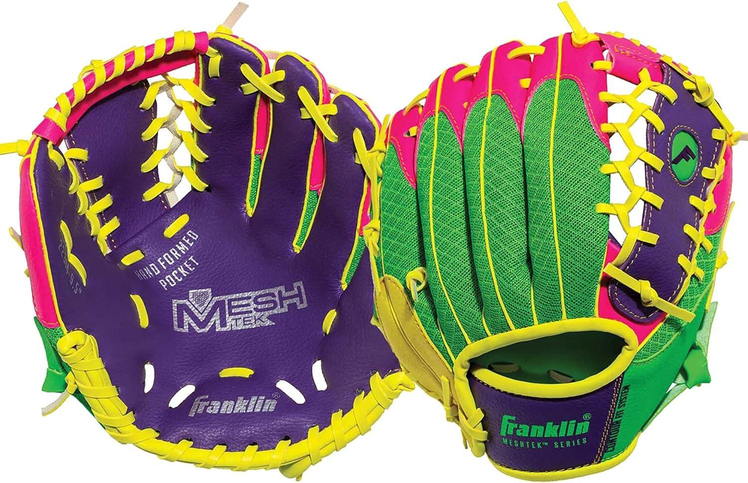 image:imageFranklin Sports Kids Baseball Glove Foam Ball Sets Meshtek Youth Teeball Gloves for Kids Toddlers Left Right Hand Throw 95 InchPurplePinkYellow