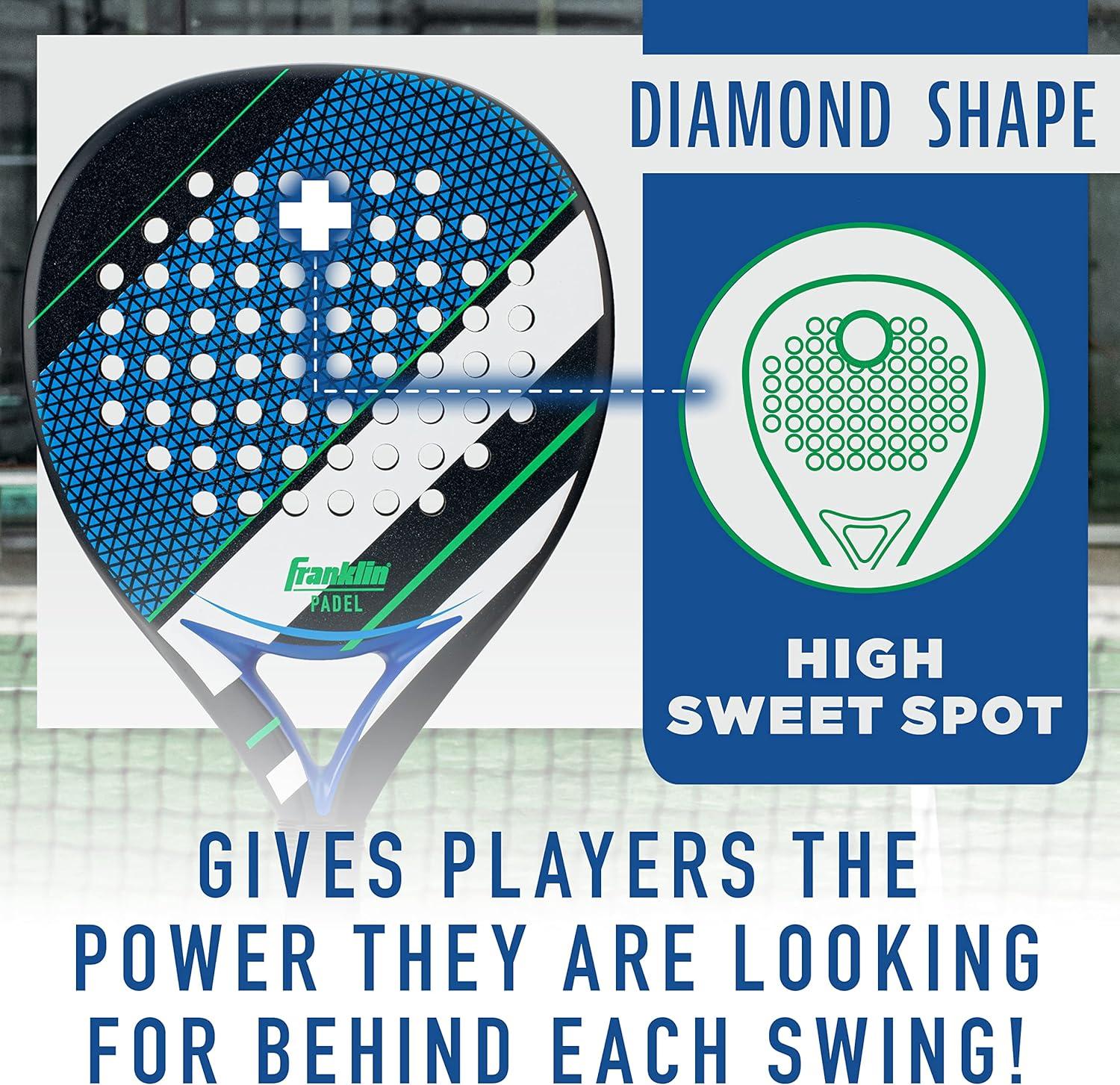 image:imageFranklin Sports Padel Racket Aurora Carbon Fiber Diamond Shape Padel Paddle with Foam Core MAX Grit Surface Pop Tennis Racket 365g Premium for Intermediate Advanced Players Blue